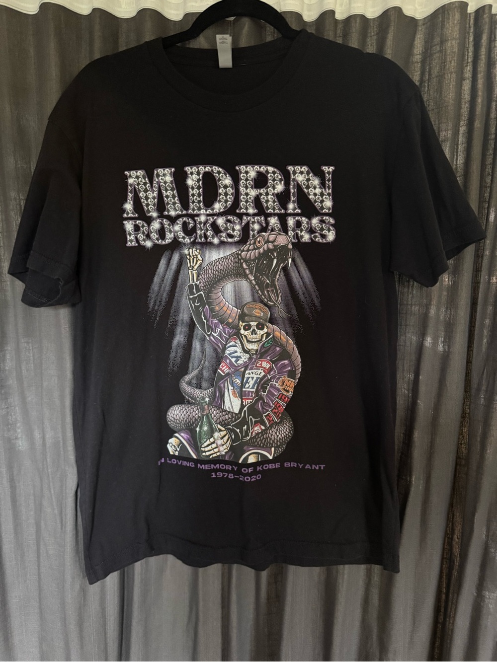 Next Level Apparel Black MDRN Rockstars Graphic Tee with Memorial Skull Design